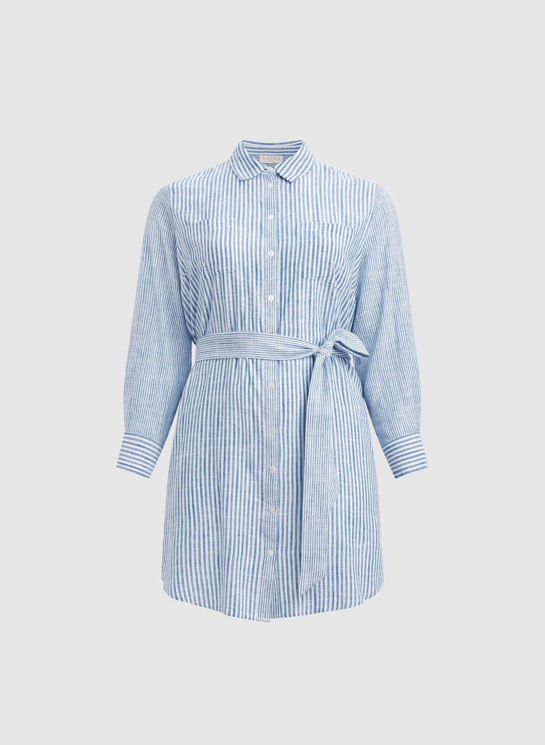 Striped Linen-Blend Shirt Dress
