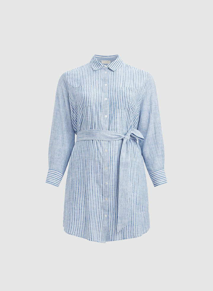 Striped Linen-Blend Shirt Dress