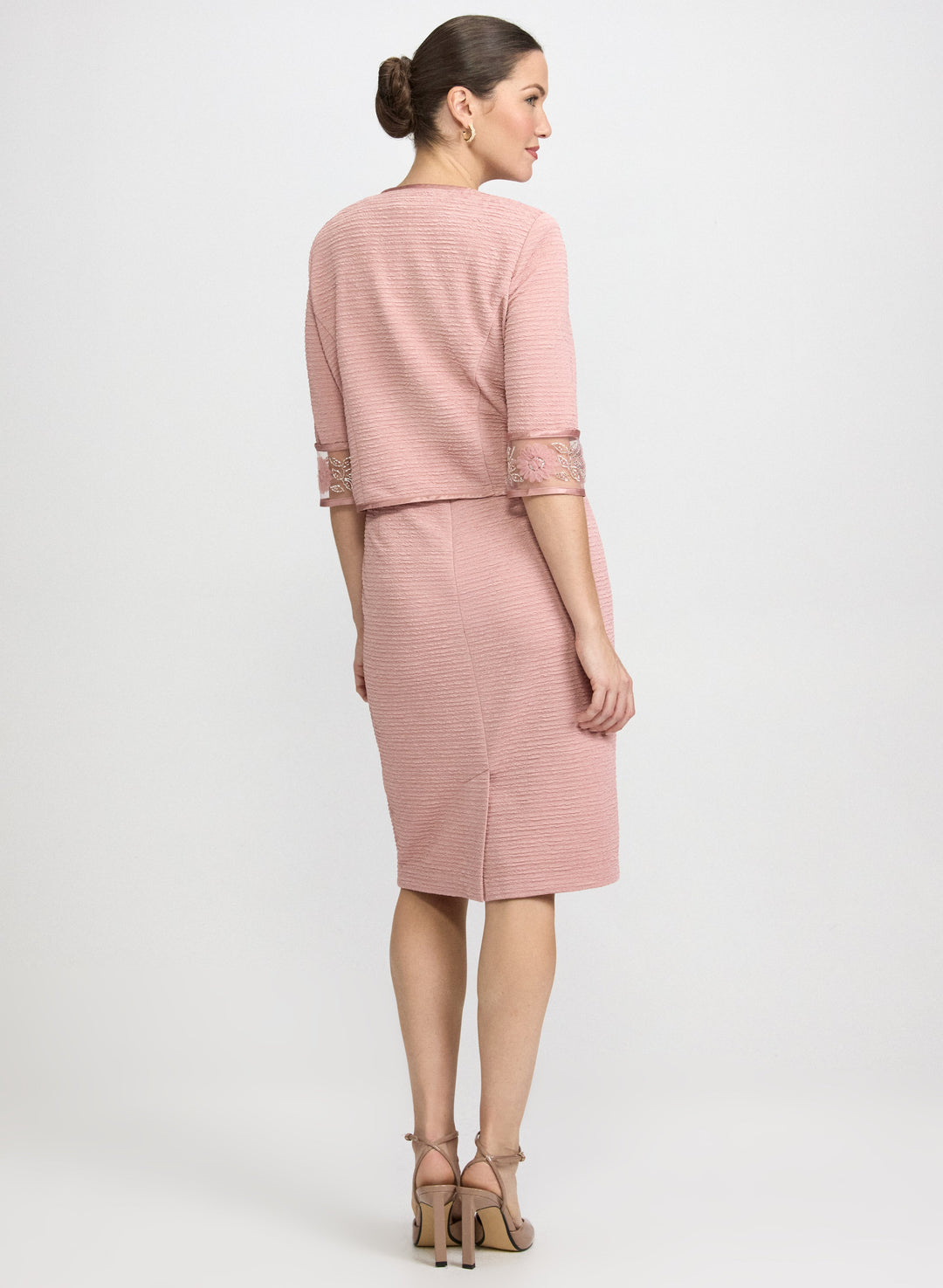 Beaded Floral Trim Jacket & Dress Set