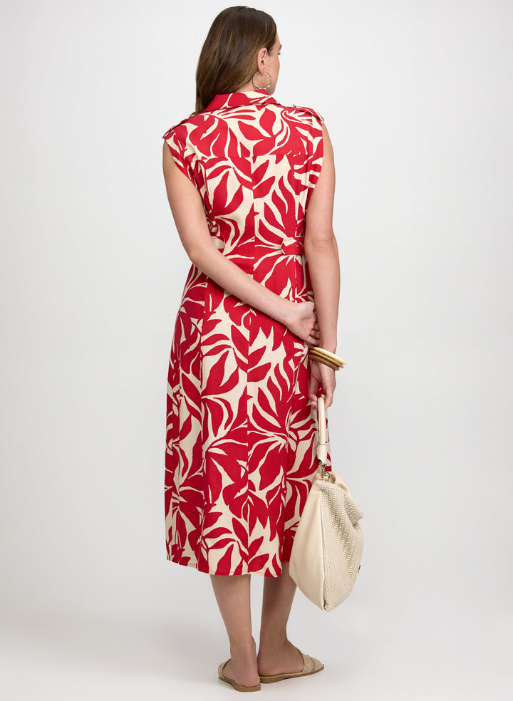 Leaf Print Linen-Blend Dress