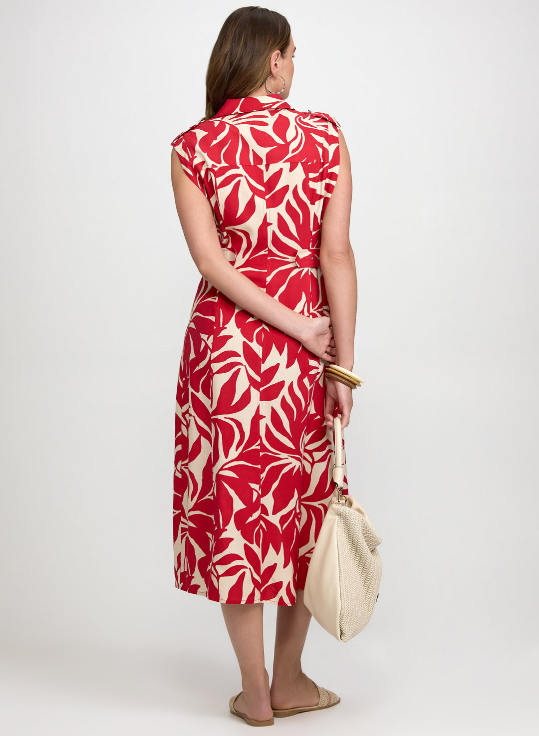 Leaf Print Linen-Blend Dress