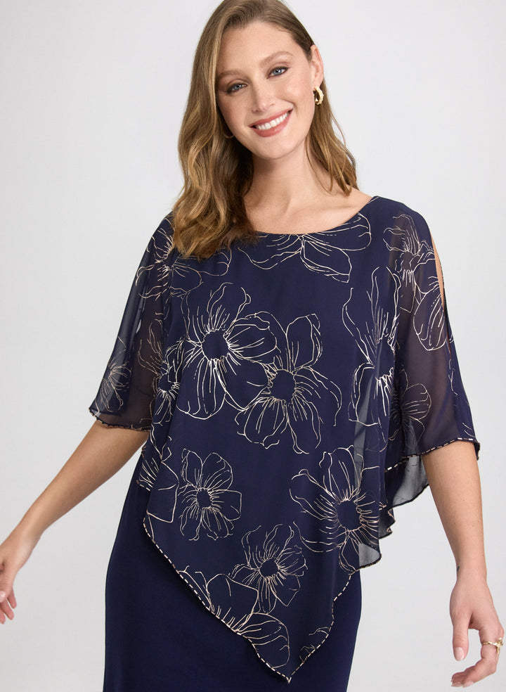 Metallic Floral Overlay Dress