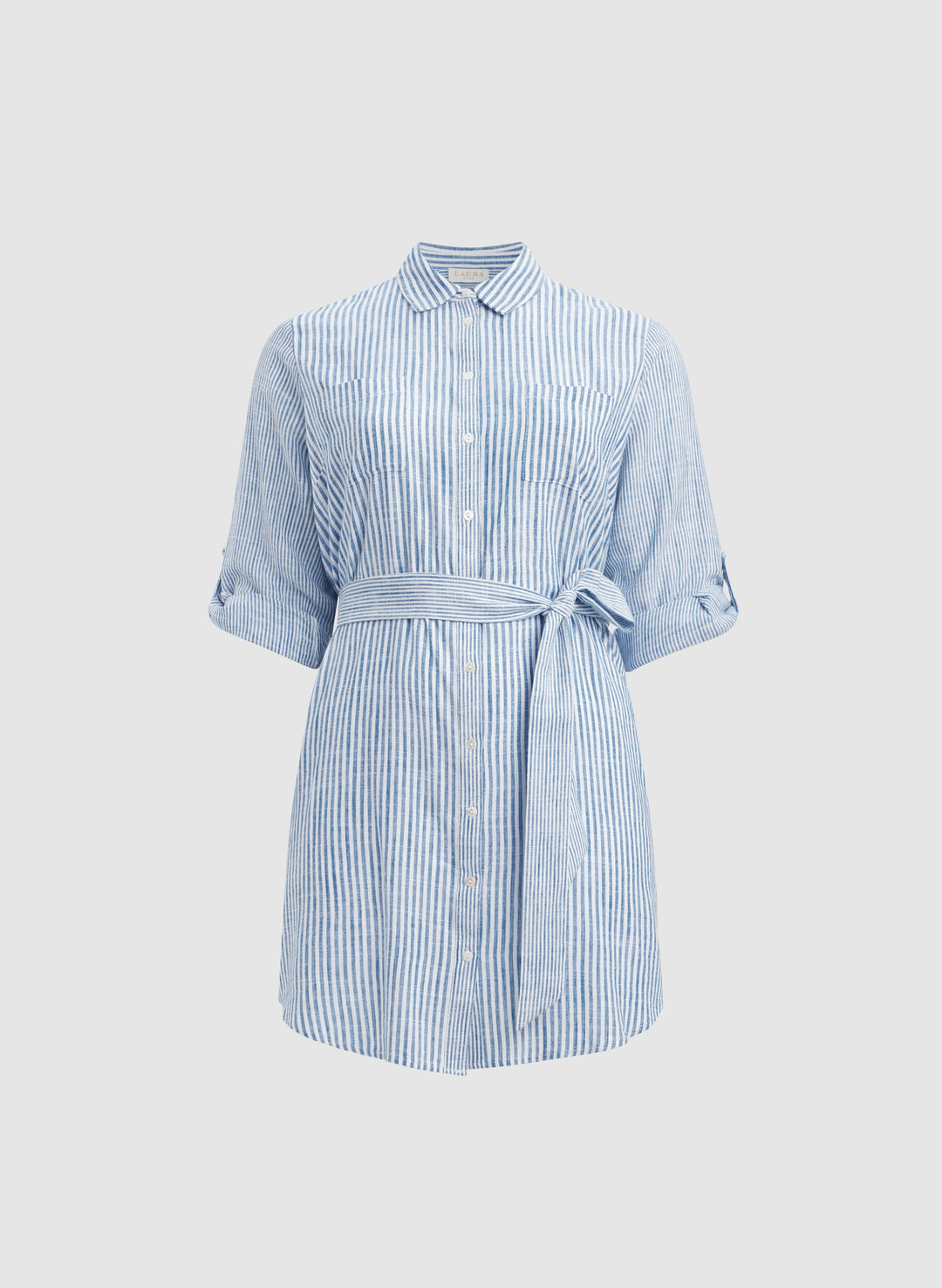 Striped Linen-Blend Shirt Dress