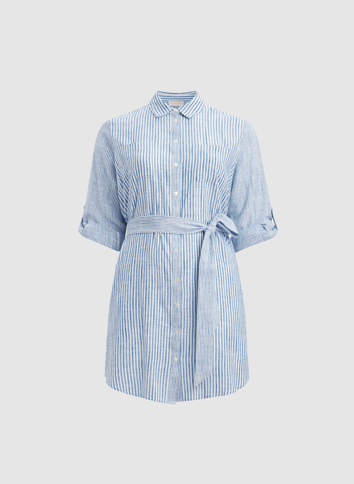 Striped Linen-Blend Shirt Dress