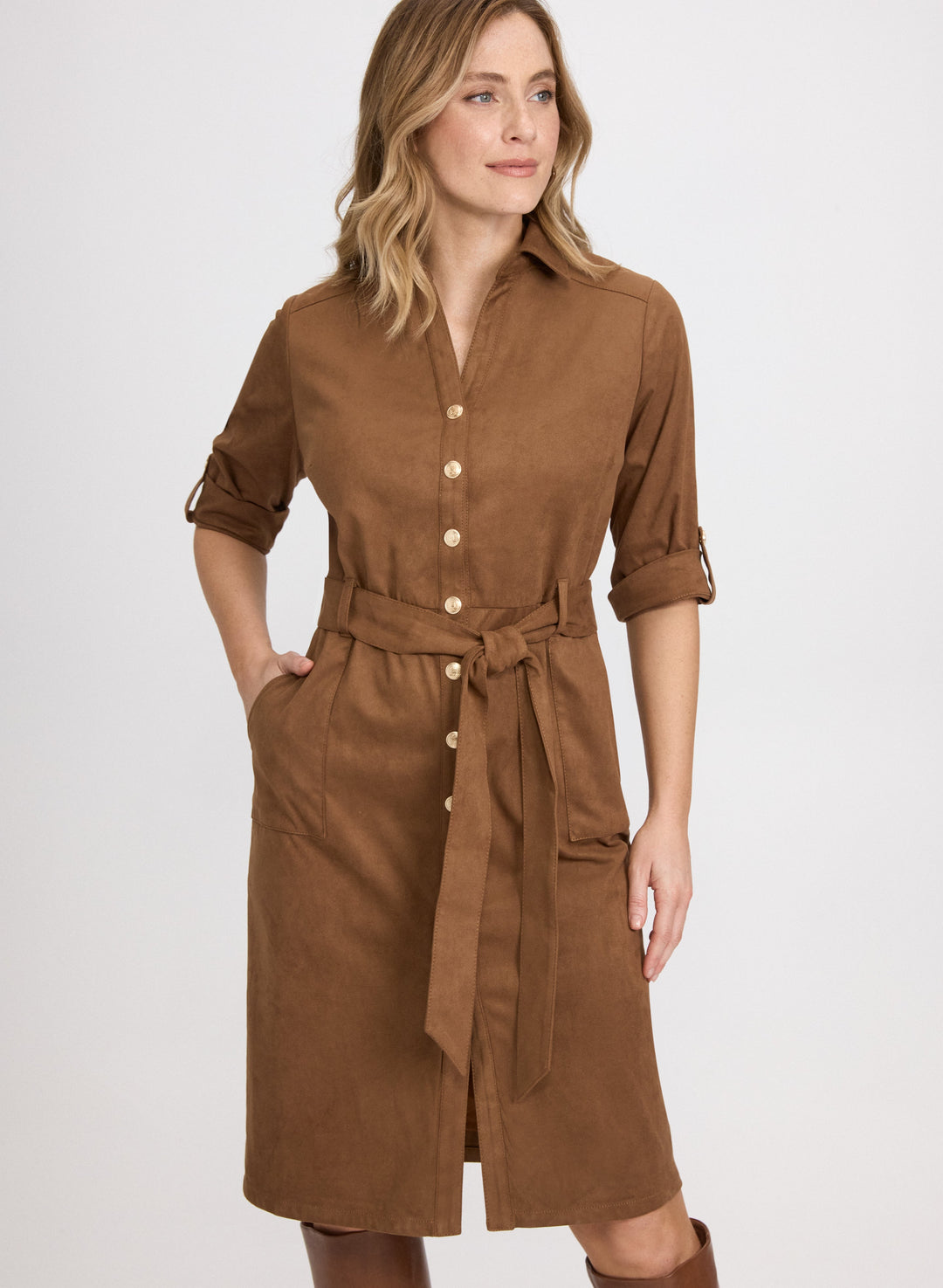 Faux-Suede Shirt Dress