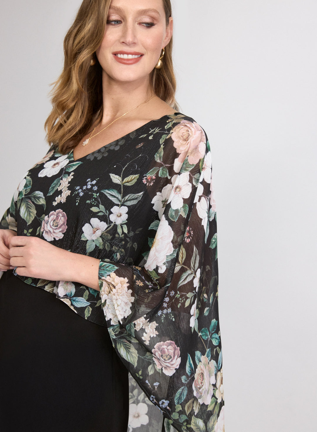 Floral Capelet Overlay Dress