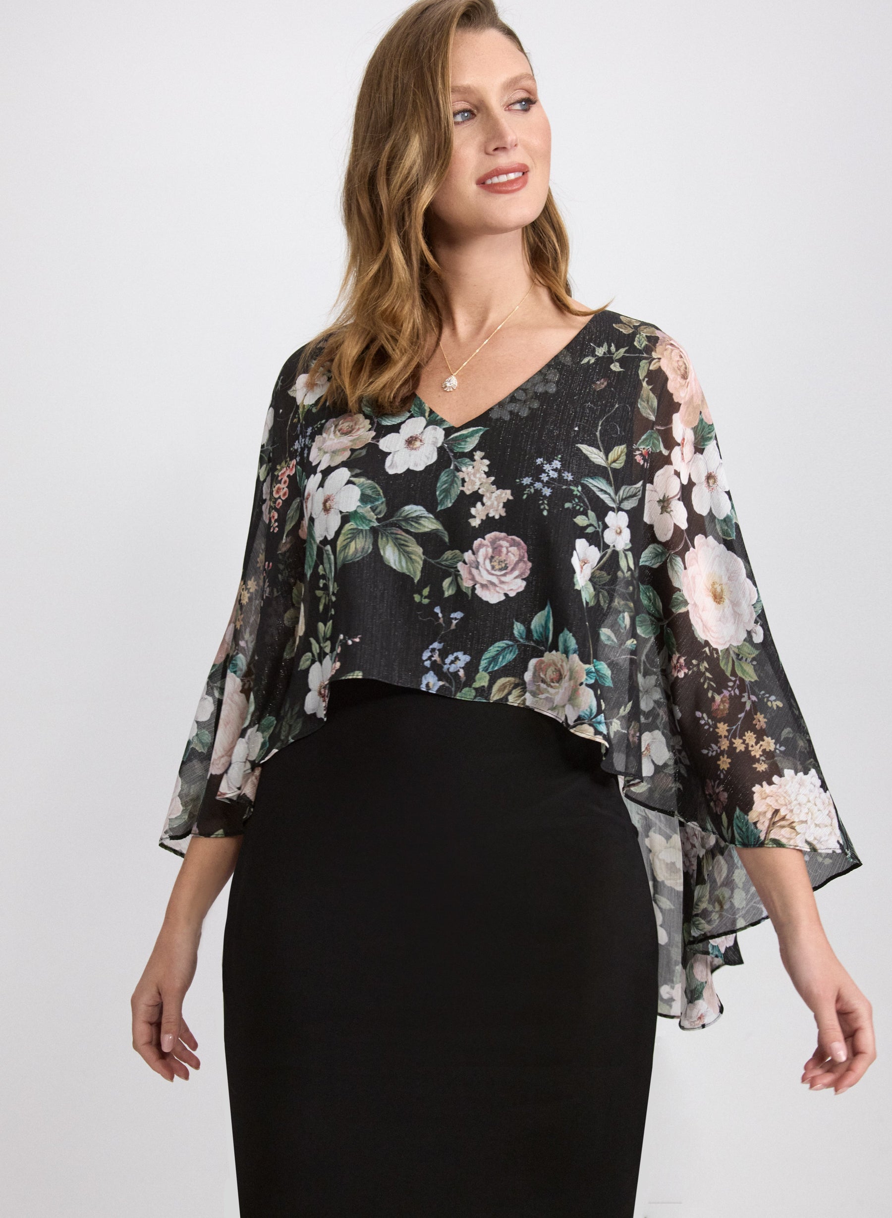 Floral Capelet Overlay Dress
