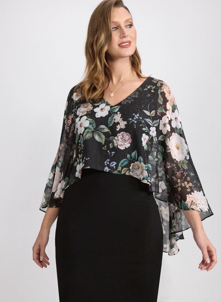 Floral Capelet Overlay Dress