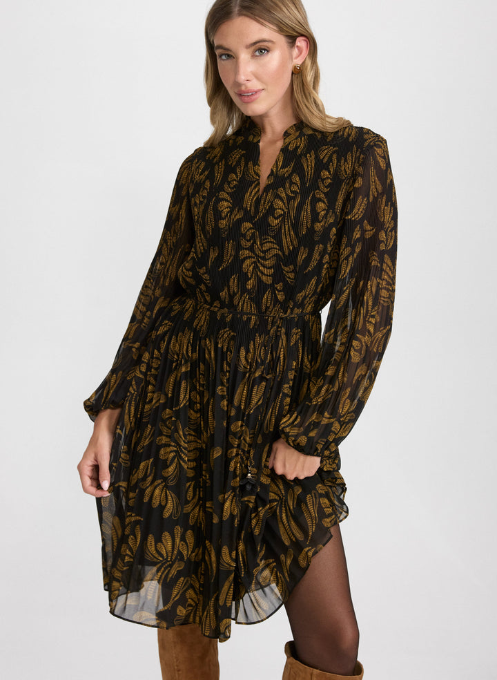 Pleated Paisley Dress