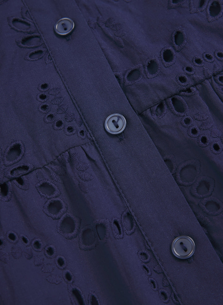 Embroidered Button-Down Midi Dress
