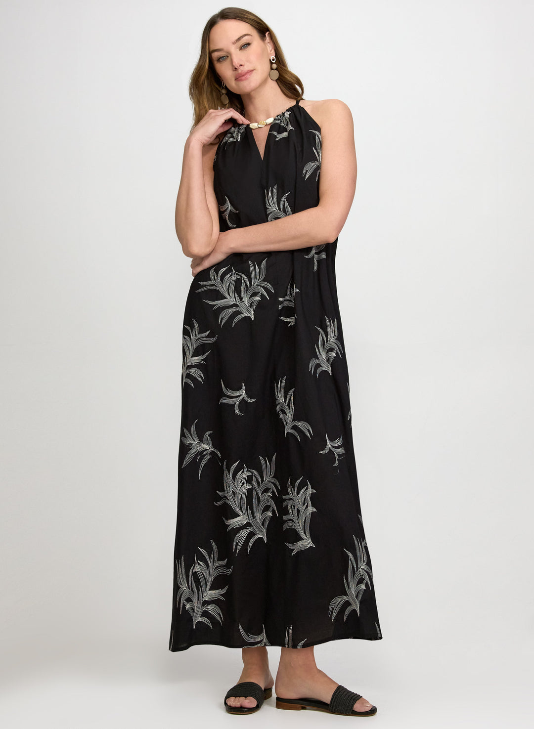 Leaf Embroidered Maxi Dress
