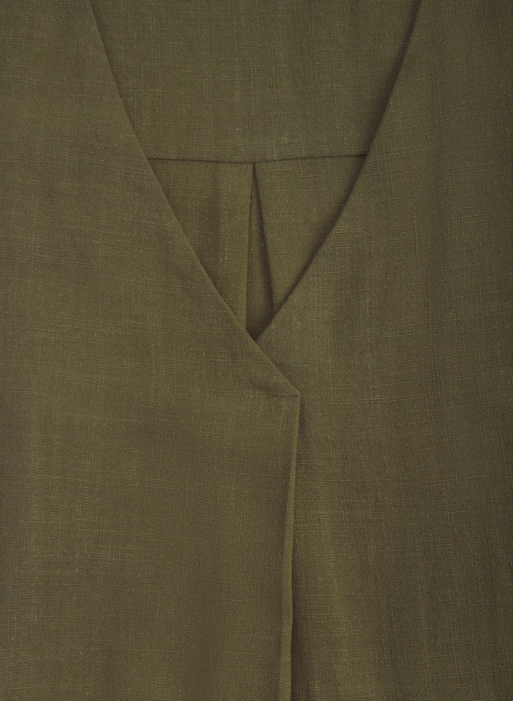 Belted Stretch Linen-Blend Dress
