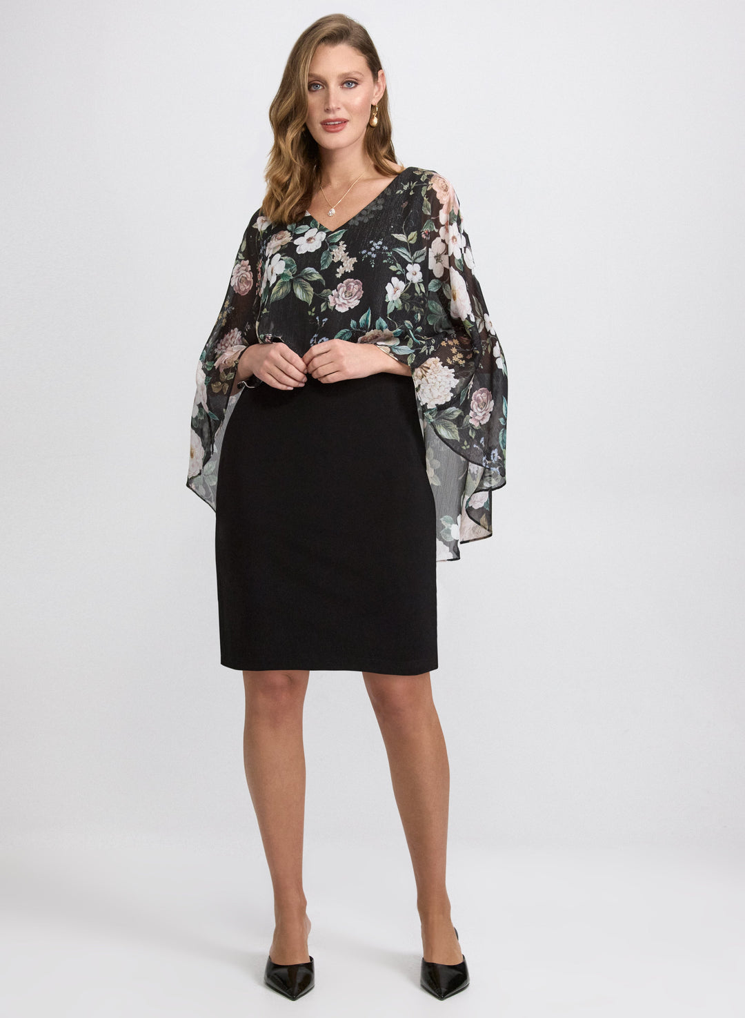 Floral Capelet Overlay Dress
