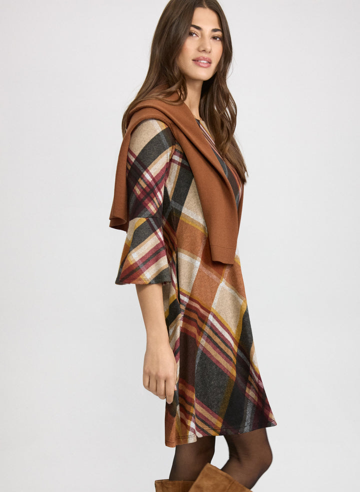 Plaid Bell Sleeve Dress