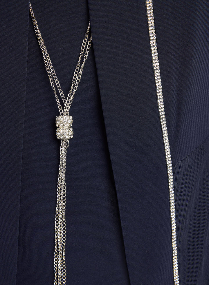 Rhinestone Trim Jacket, Top & Pants Set