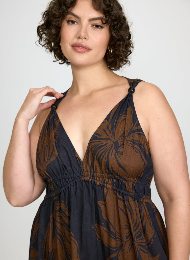 Leaf Print Maxi Dress