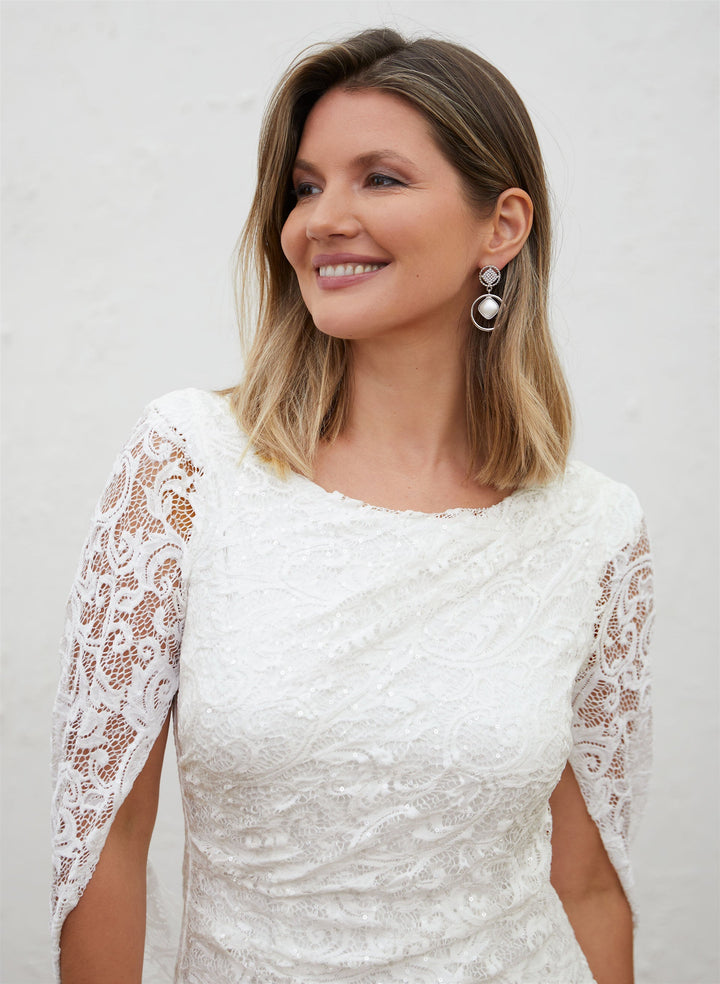 Sequin Lace Drape Back Dress