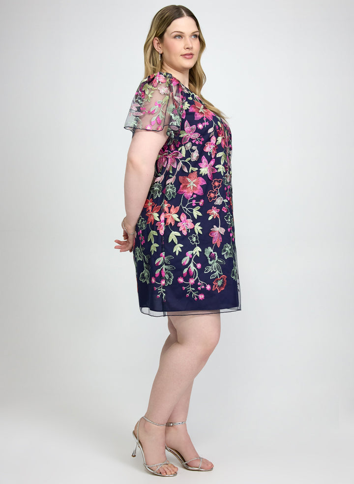 Floral Embroidered Mesh Dress