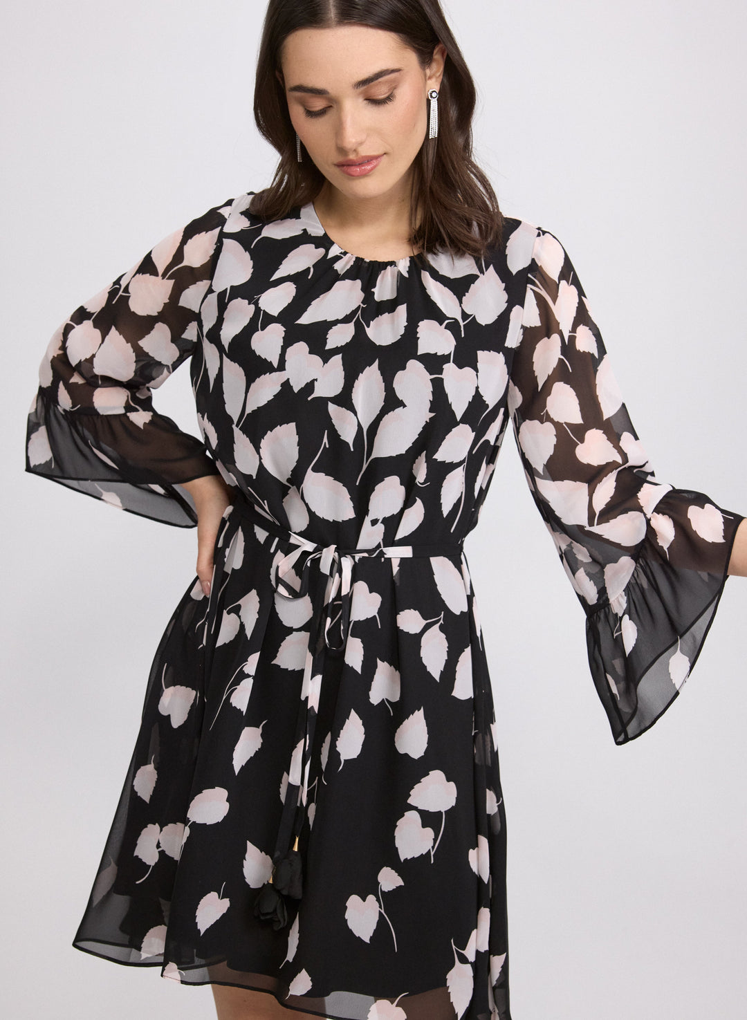 Cascading Leaf Print Dress