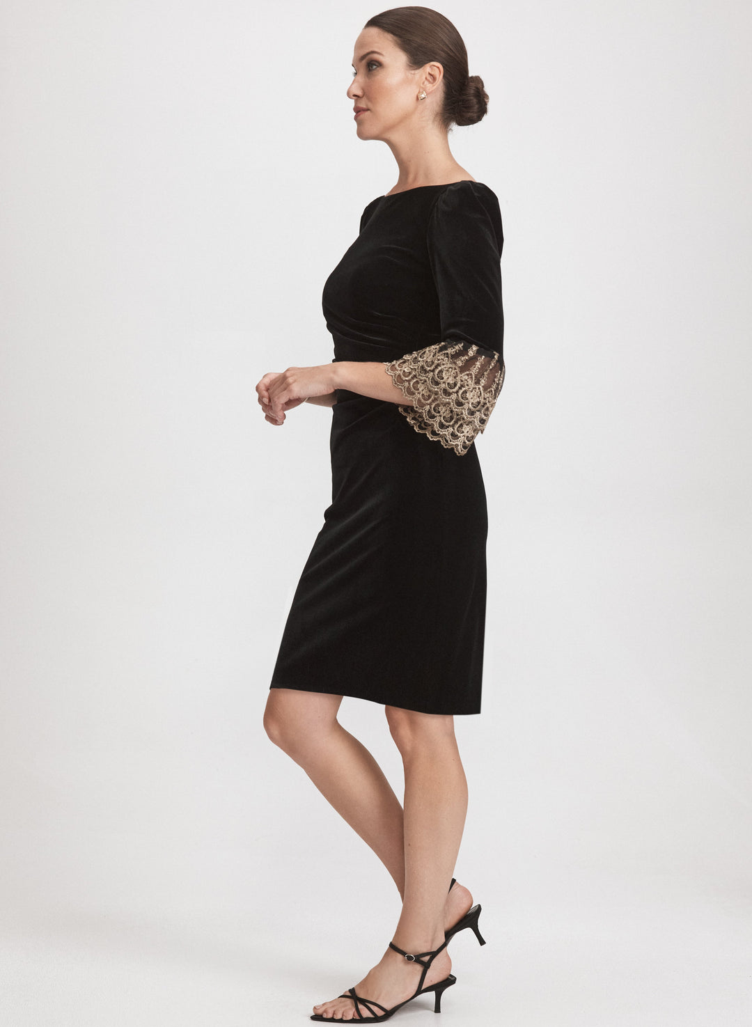 Embroidered Sleeve Velvet Dress