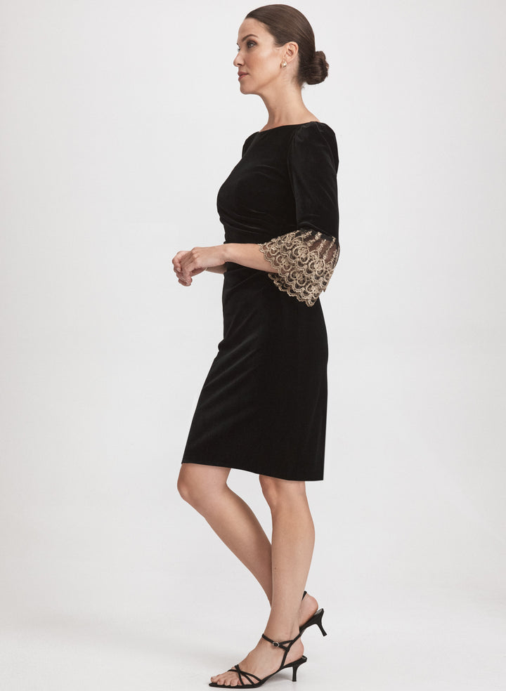 Embroidered Sleeve Velvet Dress