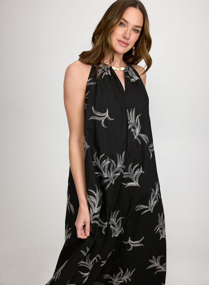 Leaf Embroidered Maxi Dress