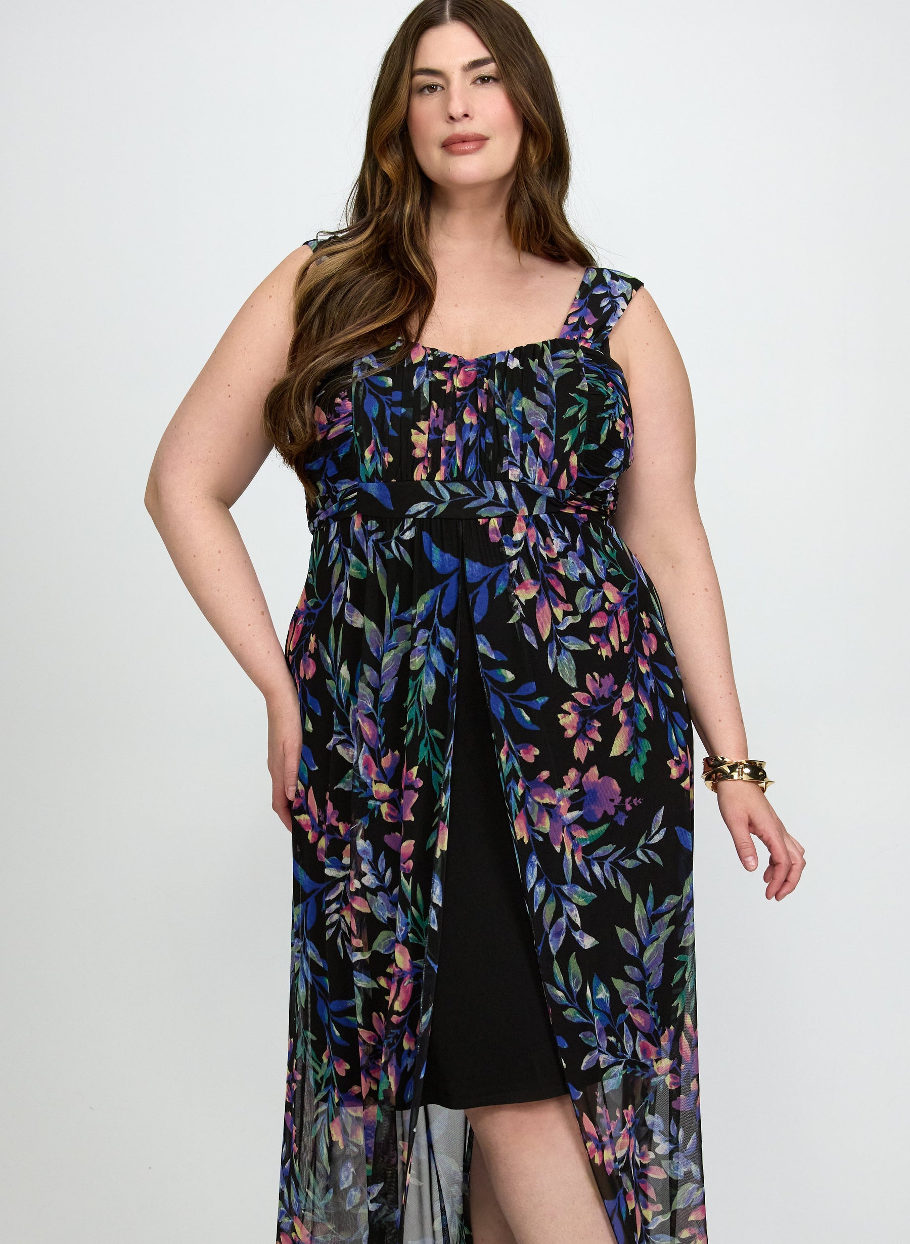 Floral Mesh Overlay Dress