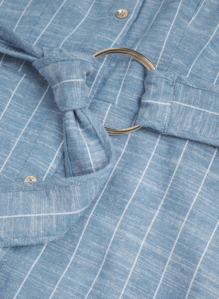 Striped Linen-Blend Shirt Dress
