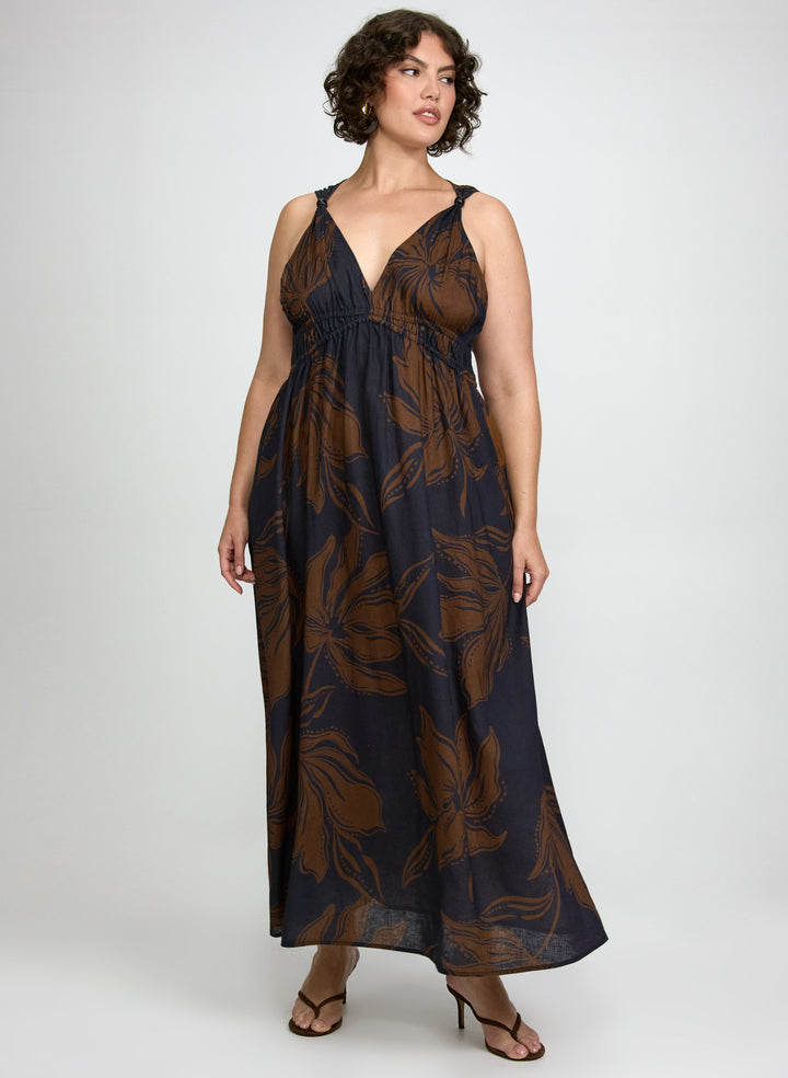 Leaf Print Maxi Dress