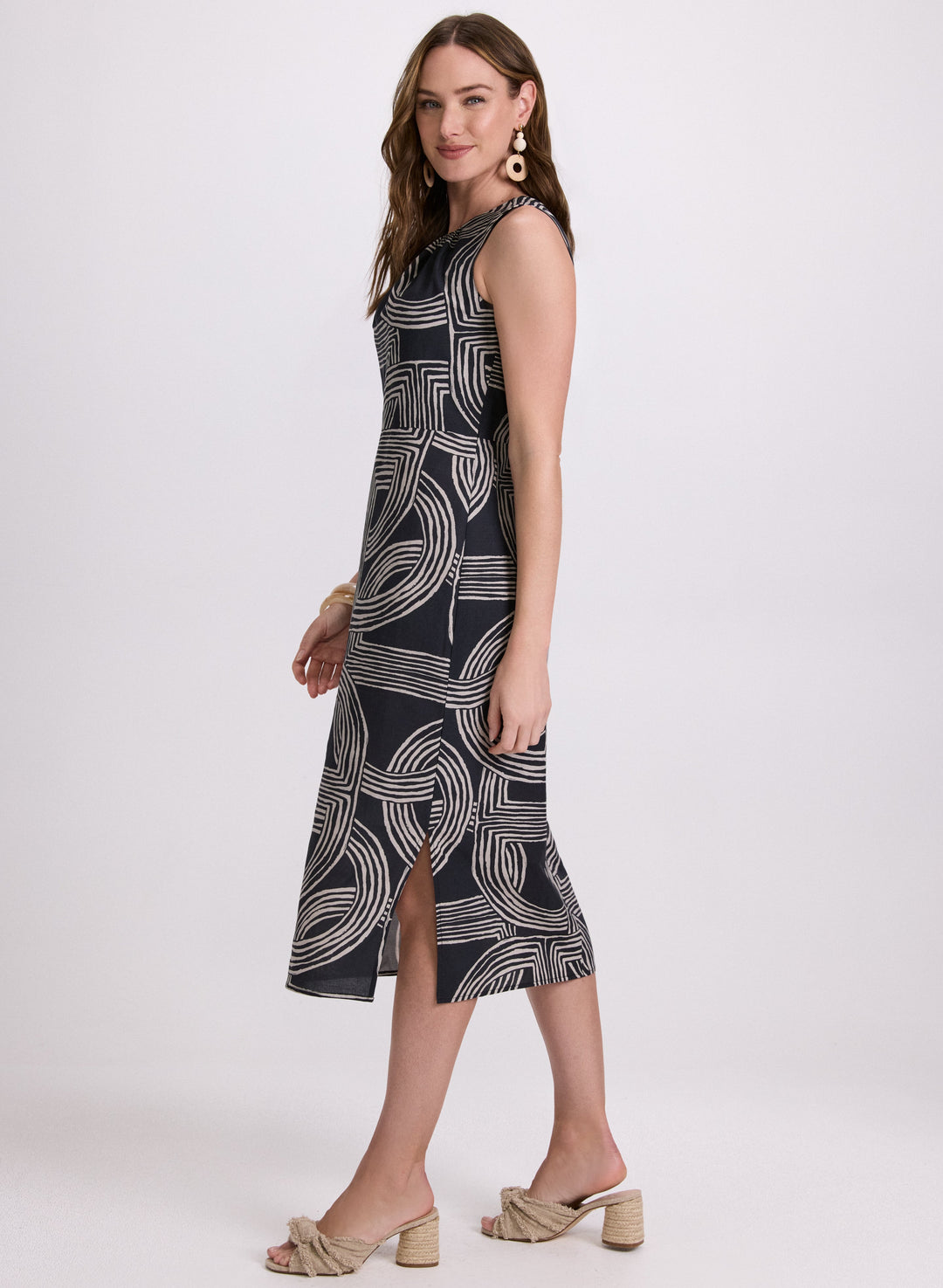 Geometric Linen-Blend Dress