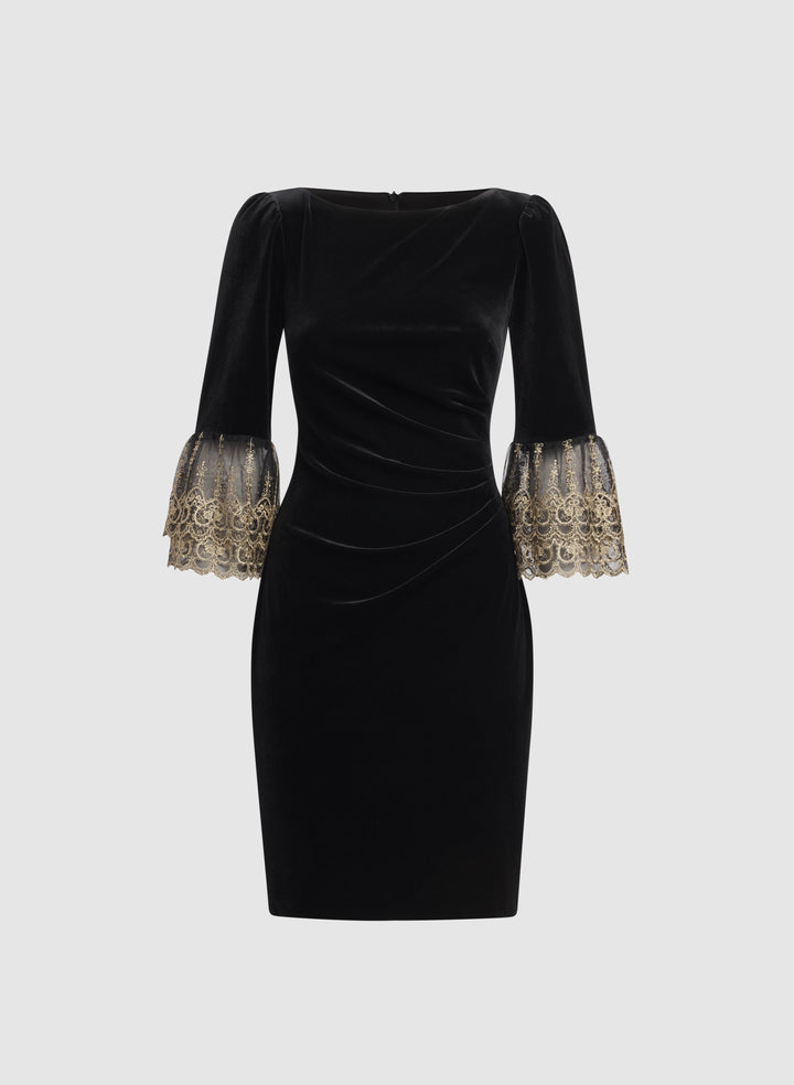 Embroidered Sleeve Velvet Dress