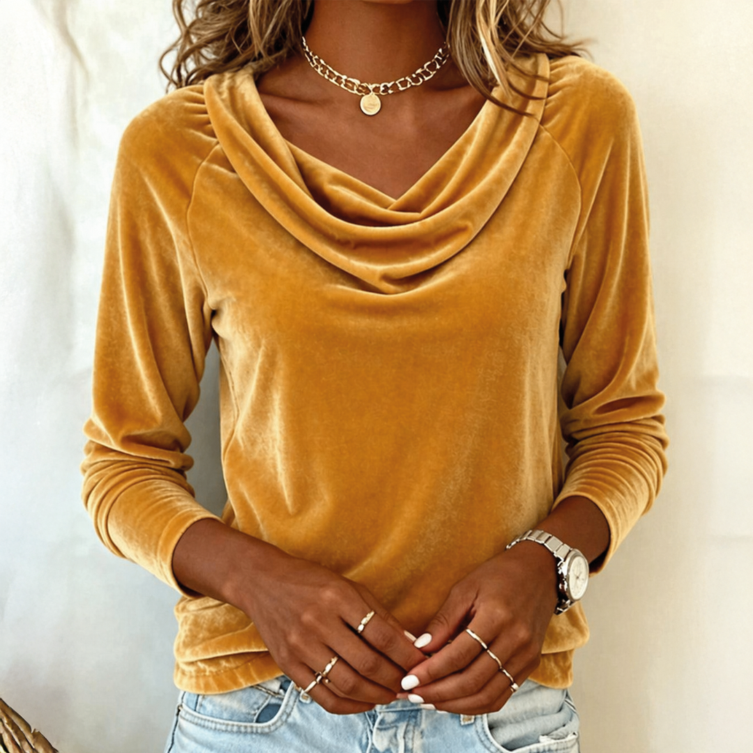 Donna - Draped Collar Velvet Top
