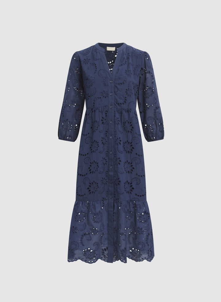 Embroidered Button-Down Midi Dress