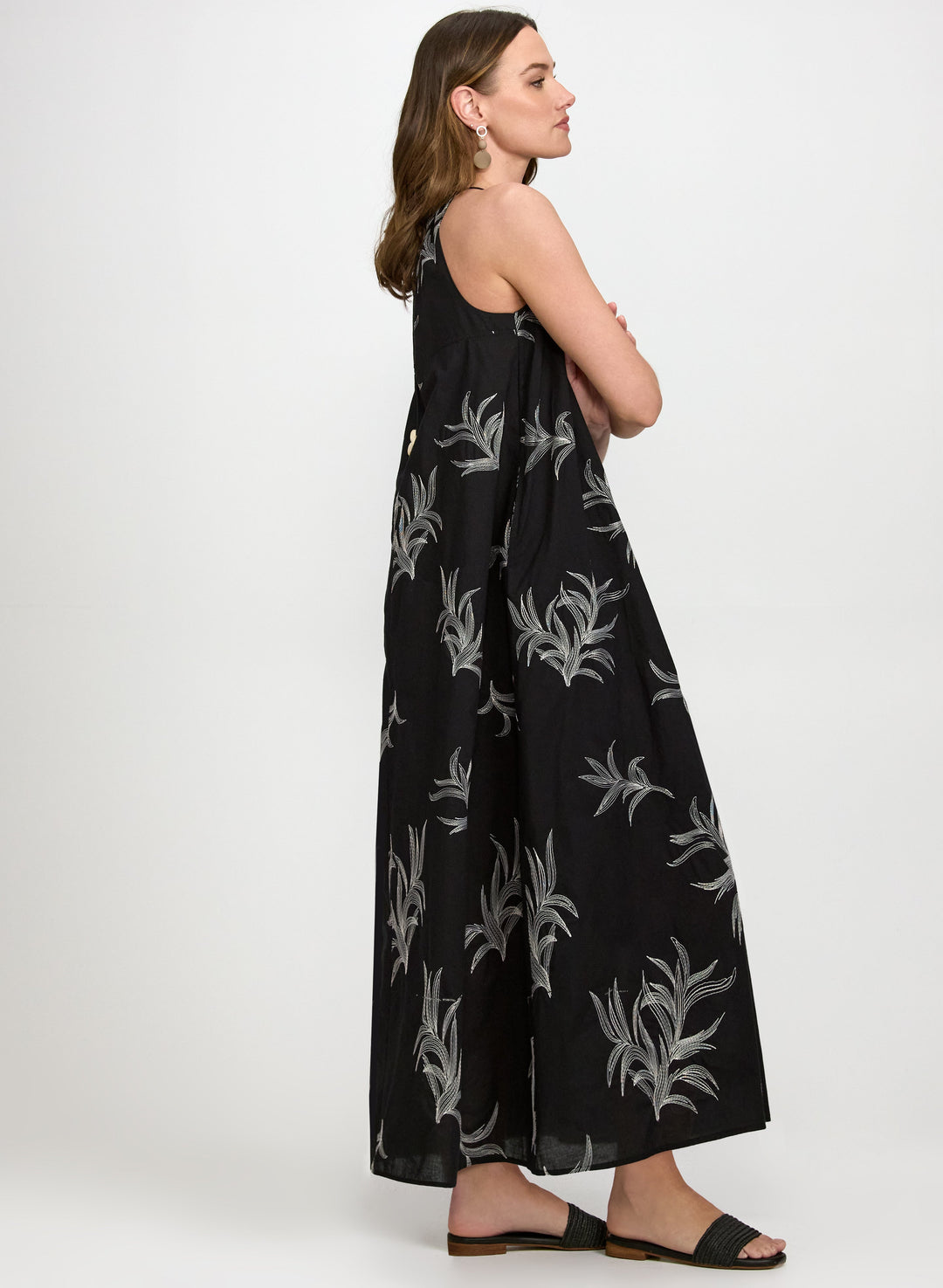 Leaf Embroidered Maxi Dress