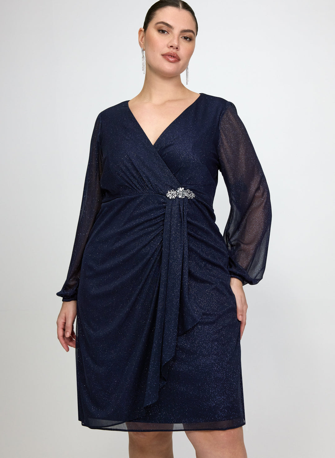 Draped Glitter Mesh Dress