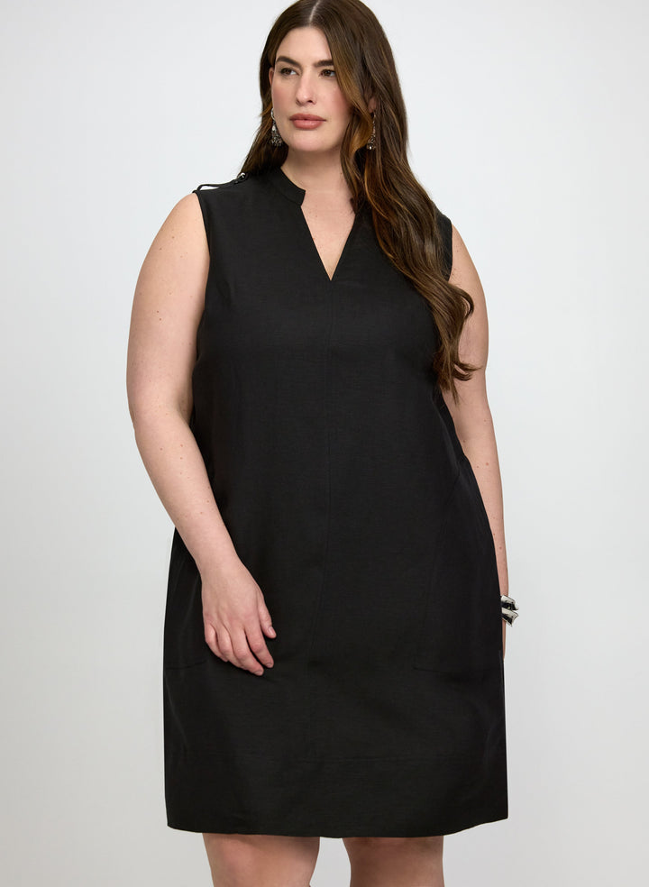 Linen-Blend Pocket Dress