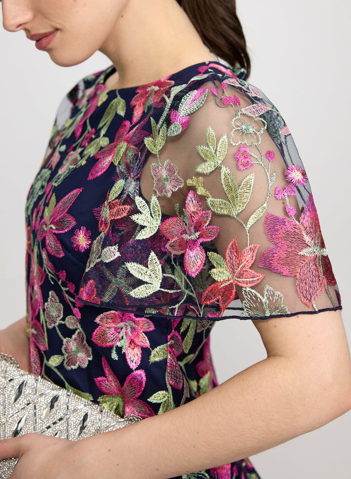 Floral Embroidered Mesh Dress
