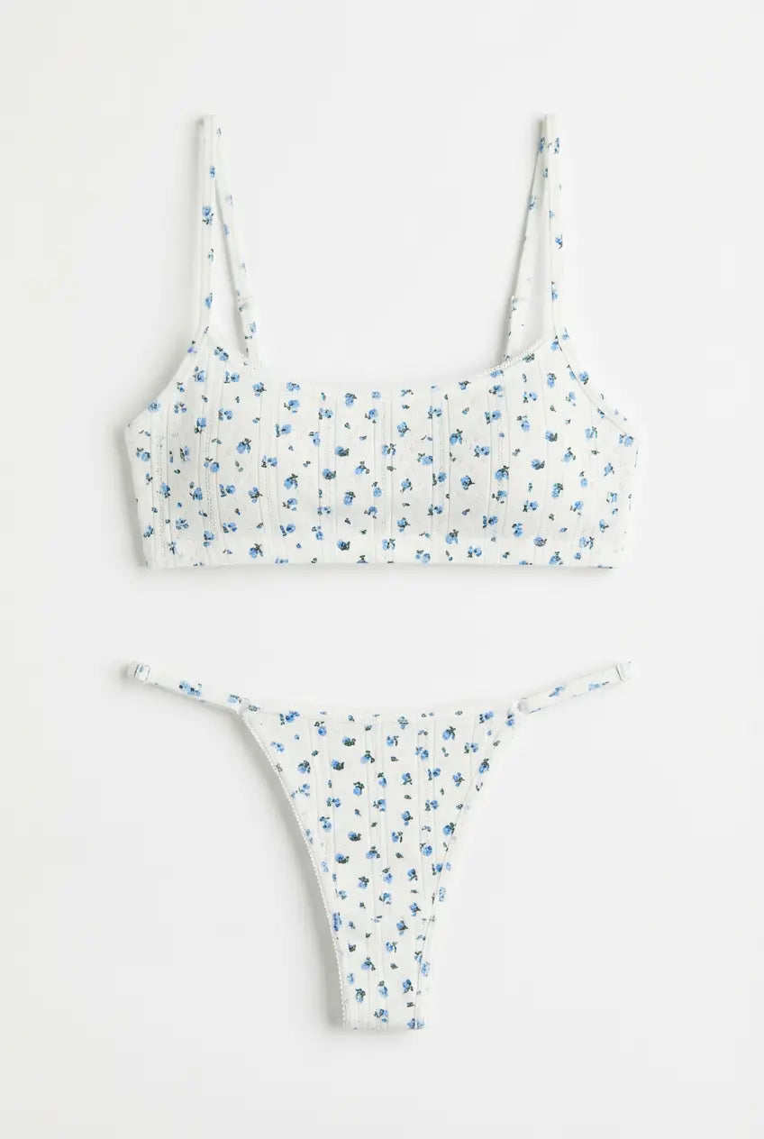 100% Cotton - Lingerie Sweet Meadow Set - Slim Strap Thong