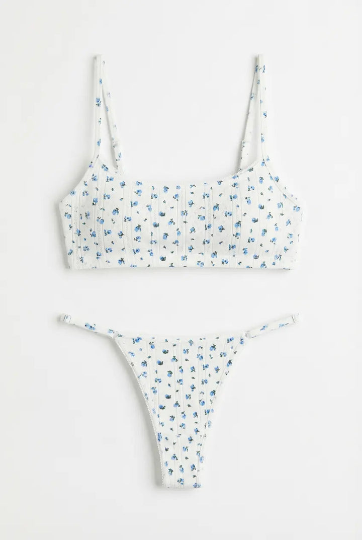 100% Cotton - Lingerie Sweet Meadow Set - Slim Strap Thong