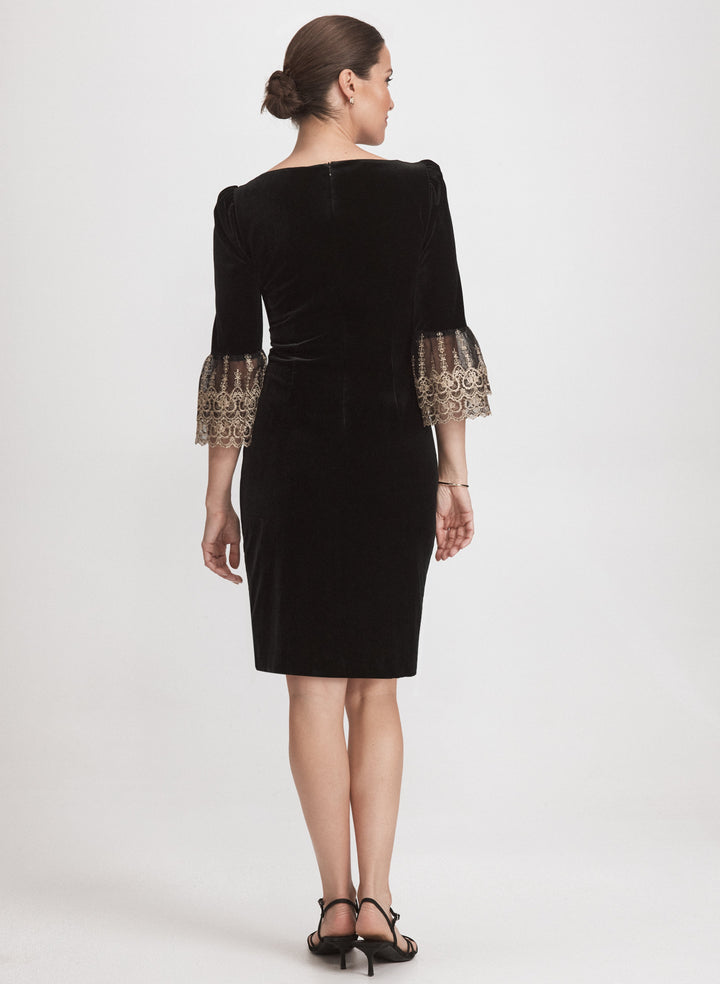 Embroidered Sleeve Velvet Dress