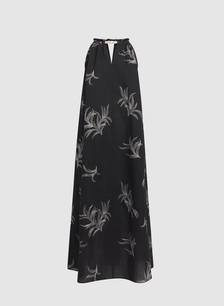 Leaf Embroidered Maxi Dress