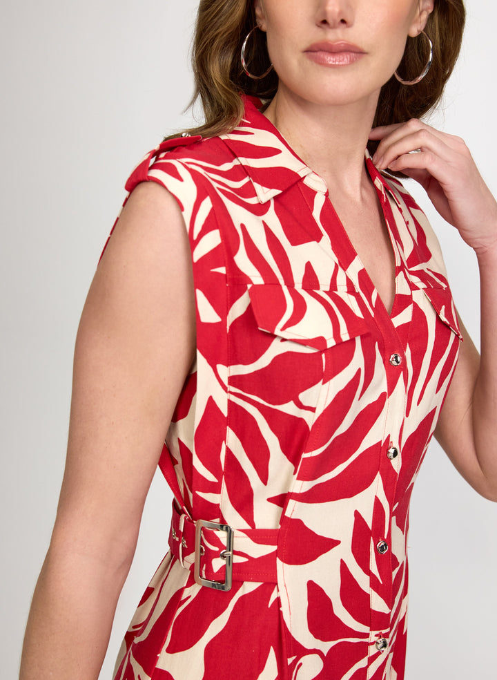 Leaf Print Linen-Blend Dress