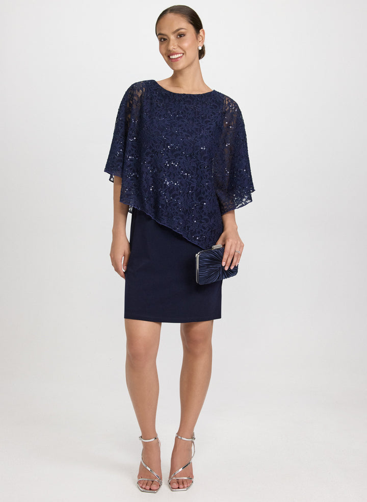 Compli K - Sequined Lace Capelet Dress