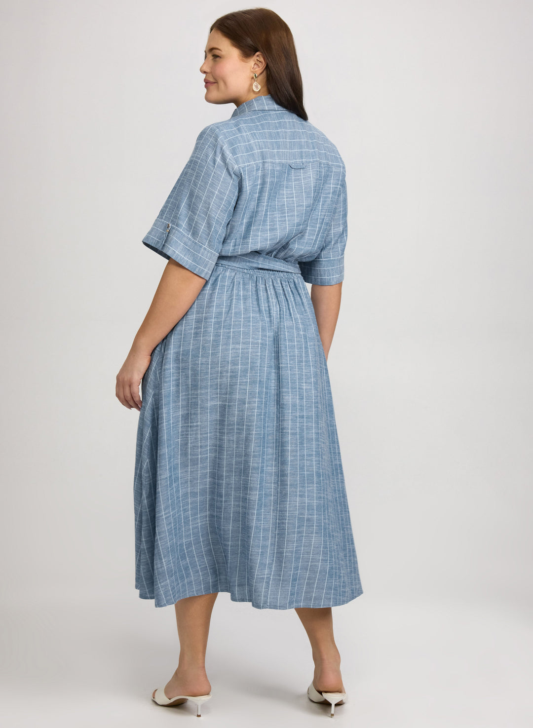 Striped Linen-Blend Shirt Dress