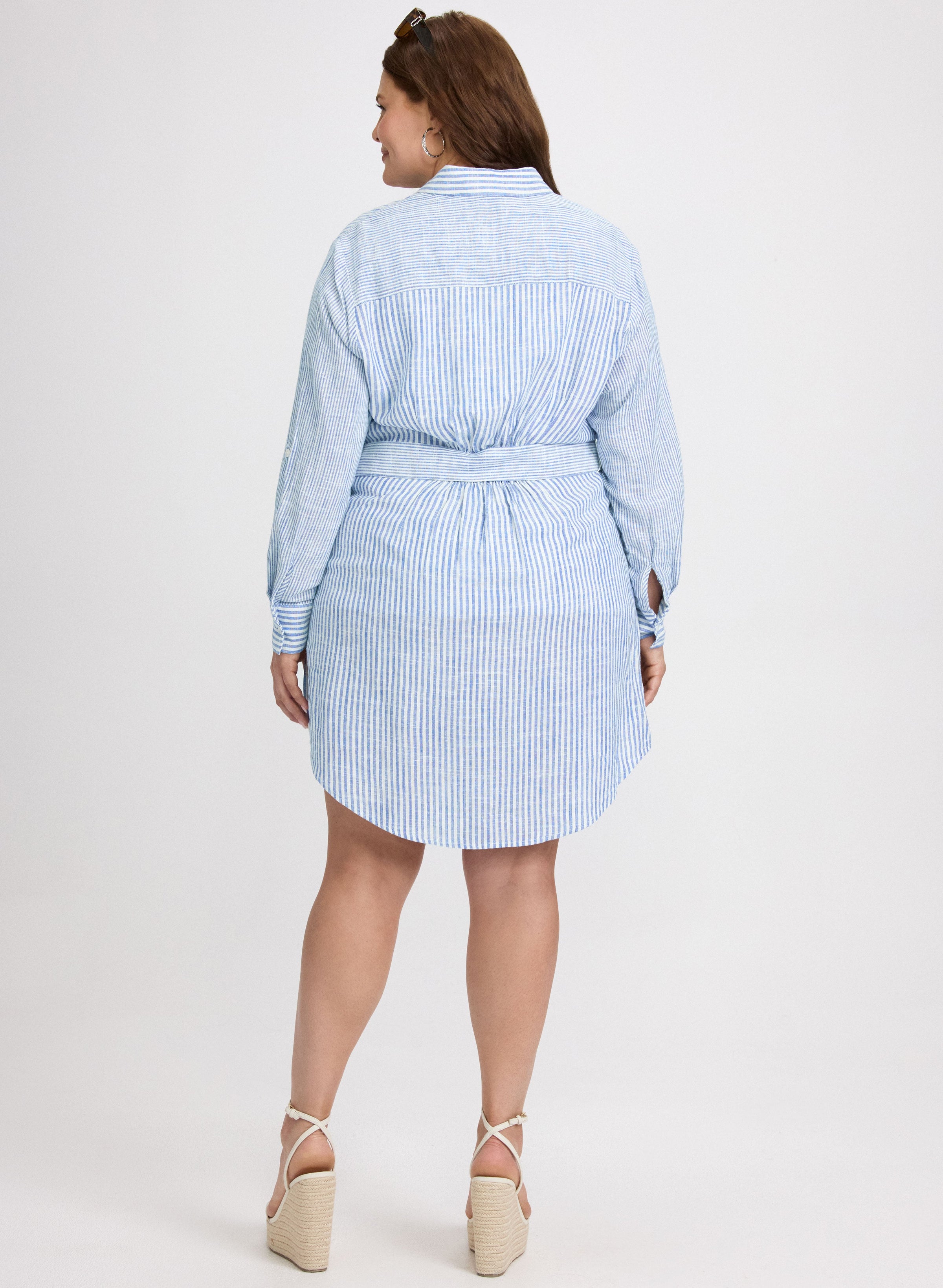 Striped Linen-Blend Shirt Dress