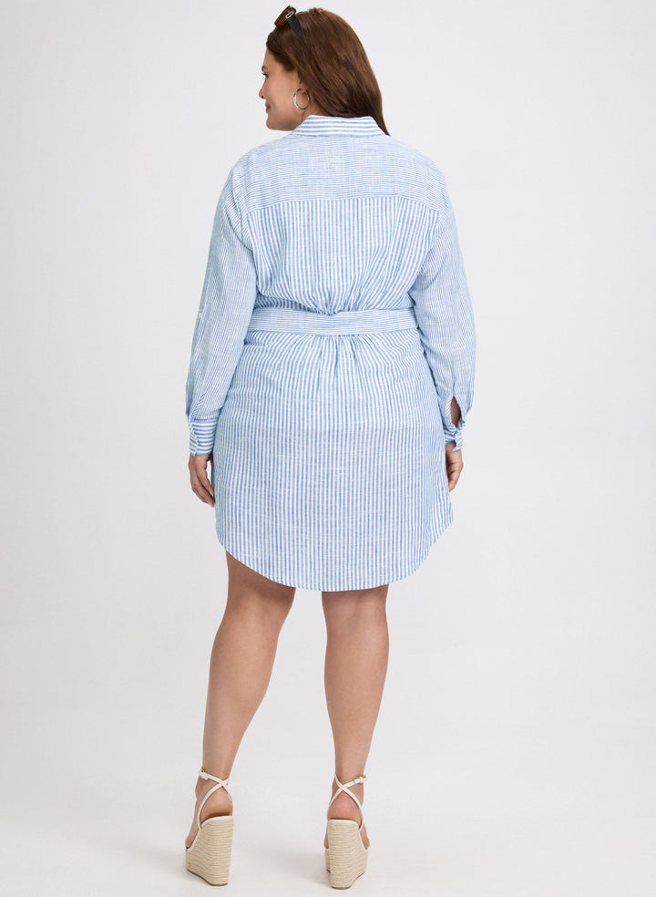 Striped Linen-Blend Shirt Dress