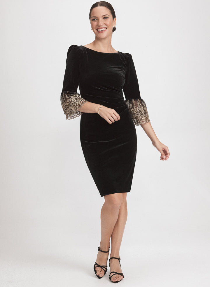 Embroidered Sleeve Velvet Dress