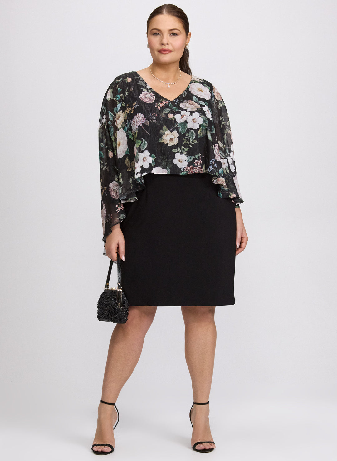 Floral Capelet Overlay Dress