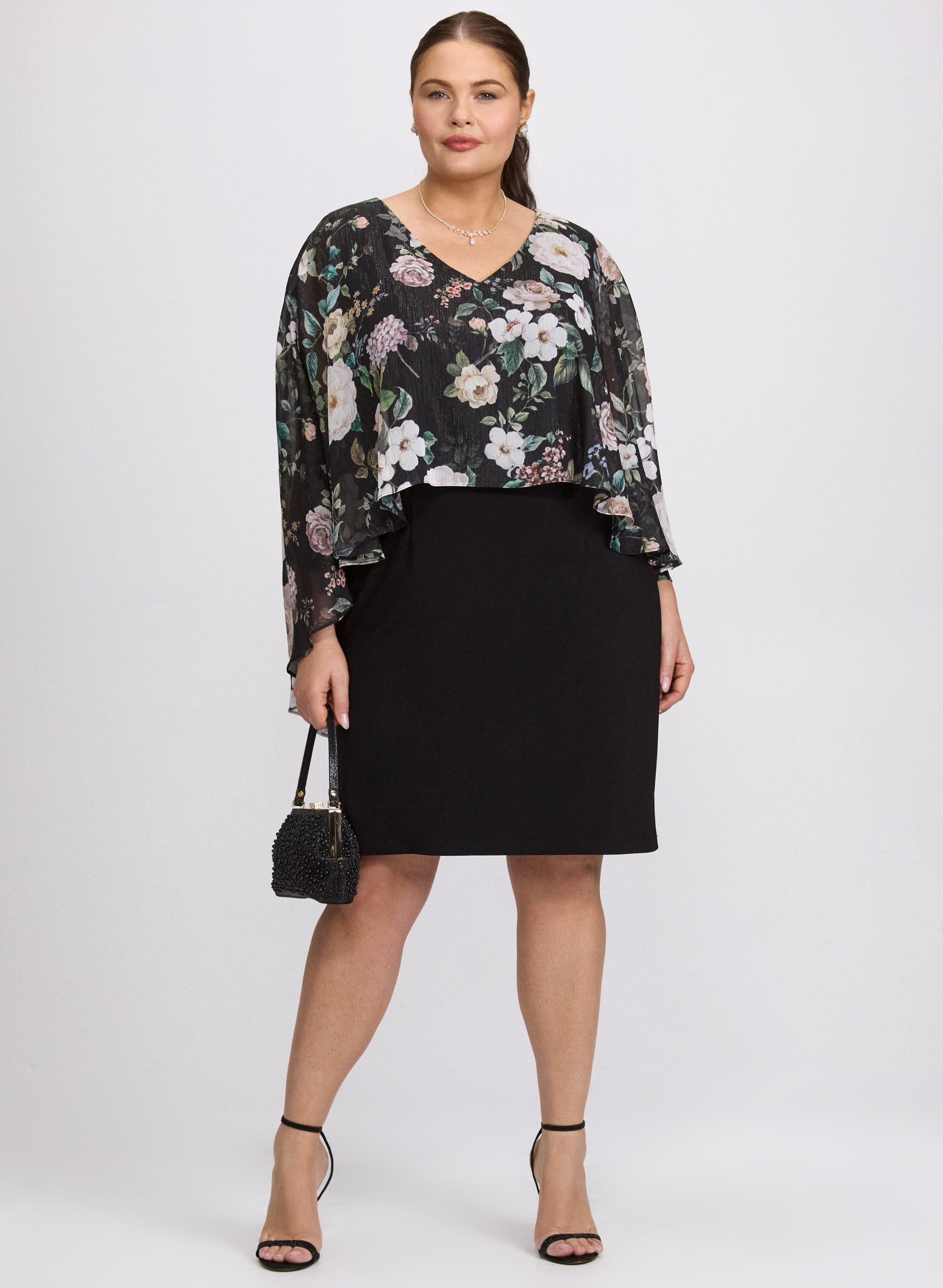 Floral Capelet Overlay Dress