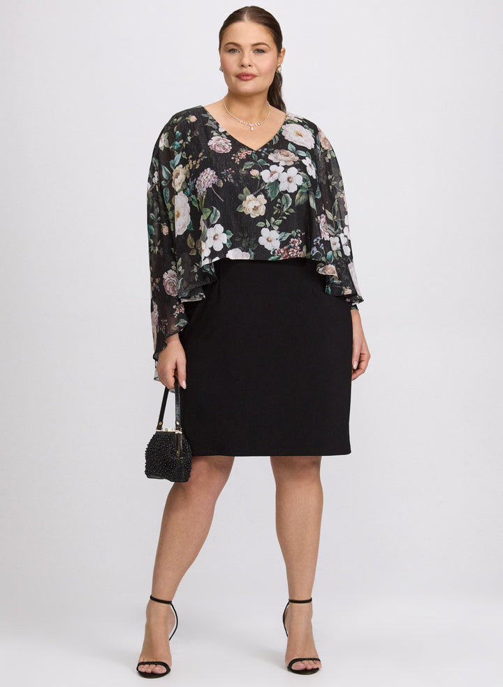 Floral Capelet Overlay Dress